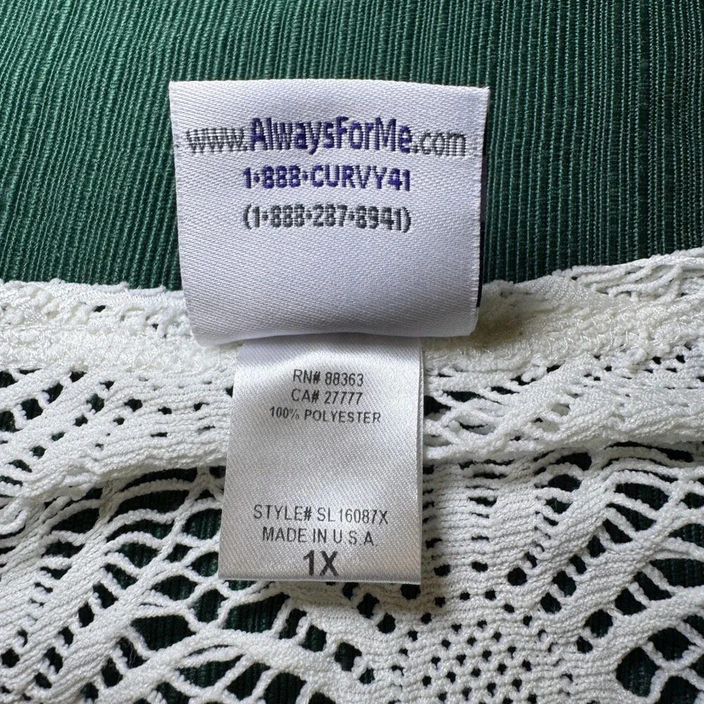 Always For Me‎ White Crochet Lace Swim Cover Up Tunic V-Neck 1X